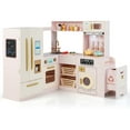 thumbnail image 1 of Costway Corner Play Kitchen with Lights & Sounds Wooden Toy Kitchen Set Storage for Ages 3+ Pink, 1 of 10
