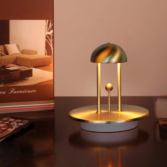 Tubicen Lampe de Table Sans Fil, Lampe à Batterie Rechargeable, Lampes de Chevet Portatives à DEL, Contrôle des Gestes avec Fonction Mémoire, Éclairage Nocturne d'Accent à Gradation Continue, Laiton