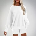thumbnail image 2 of CFLVAEK Two Piece Outfits Women Shorts and Oversized Patchwork Long Sleeve Sweatshirts Fashion Fall Sweatsuits with Pockets White S, 2 of 7