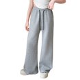 thumbnail image 2 of TIREOW Girls Sweatpants Elastic High Waist Straight Wide Leg Drawstring Sweatpants Kids Fashion Casual Baggy Pants, 2 of 9