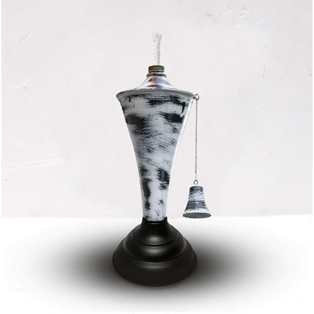 Legends Direct Premium Oahu Metal Tabletop Torches, Tall- Tiki Style /w Snuffer, Fiberglass Wick & Large 35oz Oil Lamp, Stylish Luau Flame (Whitewash)