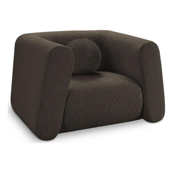 Pemberly Row Contemporary Boucle Fabric Chair with Ball Pillows in Rich Brown