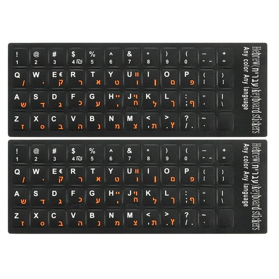 Hebrew Keyboard Stickers PC Keyboard Stickers Black Background with Orange Lettering 2Pcs