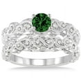 thumbnail image 2 of 1.25 Carat Emerald & Diamond Infinity Antique Bridal setround cut diamond on 10k White Gold, 2 of 3