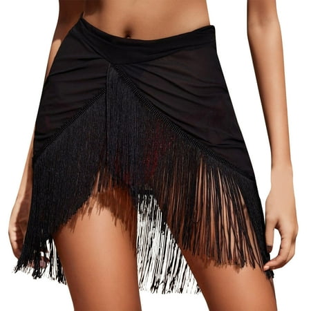 TOWED22 Women s Coverups Beach Short Sarong Sheer Chiffon Cover Up Bikini WrapsBlack M