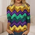 thumbnail image 6 of Xdegoge Womens Mardi Gras Tops Plus Size Crewnceck 3/4 Sleeve Top Luminous Casual Pullover Dazzling Neon Carnival Outfit, 6 of 7