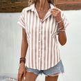 thumbnail image 2 of bnaln Womens Shirts Dressy Casual Blouses Summer Short Sleeve Striped Shirts Trendy V Neck Button Down Tops Ladies Blouses Loose Vacation Beach Solid Blouse Tunic Tops Fashion Clothes, 2 of 8