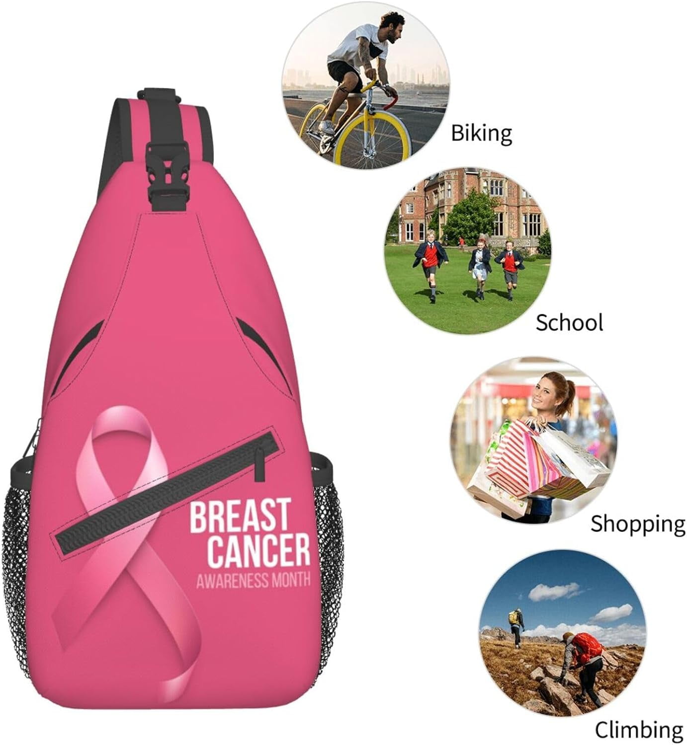 Breast Cancer Awareness Month Sling Bag Crossbody Hiking Travel Chest Bags Backpack Shoulder Daypack for Women Men