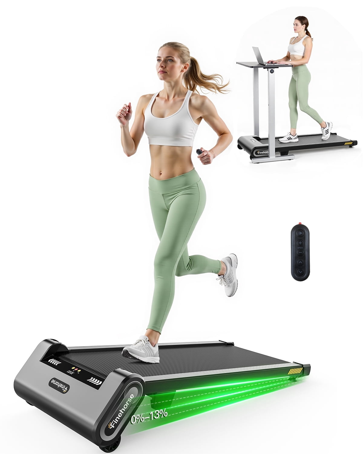 AKLUER 13% Max Auto Incline Walking Pad Treadmill, 6-Level Walking Desk with Remote Control, LED Display, 330Lbs Capacity