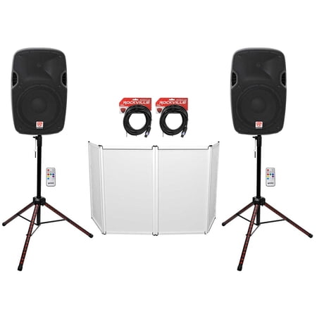 2 Rockville SPGN128 12 1200w DJ PA Speakers+Stands w/LED s+Remote+Cables+Facade