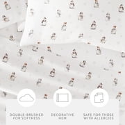 Noble Linens 3 Piece Holiday Microfiber Bed Sheet Set, Vintage Snowman, Twin