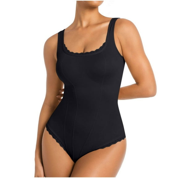 FAHXNVB Shapewear for Women Lace Wide Straps Tummy Control Seamless Bodysuit Sculpting Slimming Thong Bodysuit Body Shaper
