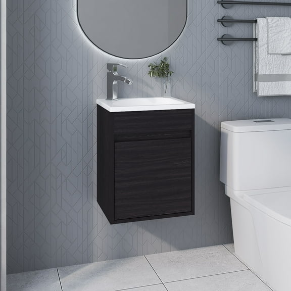 Modern Bathroom Vanity FM FURNITURE Florence Bathroom Floating Vanity with Sink, 1 Door, Wengue,Wooden Bathroom Vanity