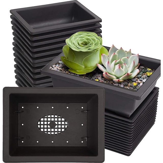shiyou-15 PCS 6.5 Inch Plastic Bonsai Training Pots with Trays, Rectangular Plant Bonsai Tree Pot, Succulent Growing Seedling Pot