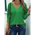 thumbnail image 4 of Women'S Tops Dressy Casual V Neck Long Sleeve Buttons Hollow Out Lace Embroidered Blouses Shirts Green S, 4 of 5
