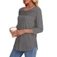 thumbnail image 2 of Womens Tops 3/4 Length Sleeve Blouses Dressy Casual Spring Summer Outfits Pleated Front T Shirts Curved Hem, 2 of 2