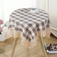 thumbnail image 4 of Brown Spill-Proof Round Tablecloth Linen Fabric Wrinkle Resistant Dining Table Cover Indoor Outdoor Party, 4 of 6