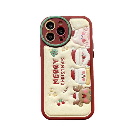 Christmas Case for iPhone 13 (2021) 6.1" - Premium Faux Leather Durable Soft Silicone Lightweight Phone Case Protective Cute Santa Claus Cover Shell (Red)
