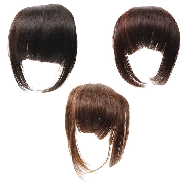 Flequillo de repuesto para peluca, 3 unidades, liso, plano, para mujer (negro, castaño oscuro, castaño claro)