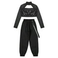 thumbnail image 4 of TTAO Kids 2Pcs Tracksuit Girls Shiny Crop Top with  Cargo Pants Outfits for Hip Hop Sports Dancewear Black 6, 4 of 7