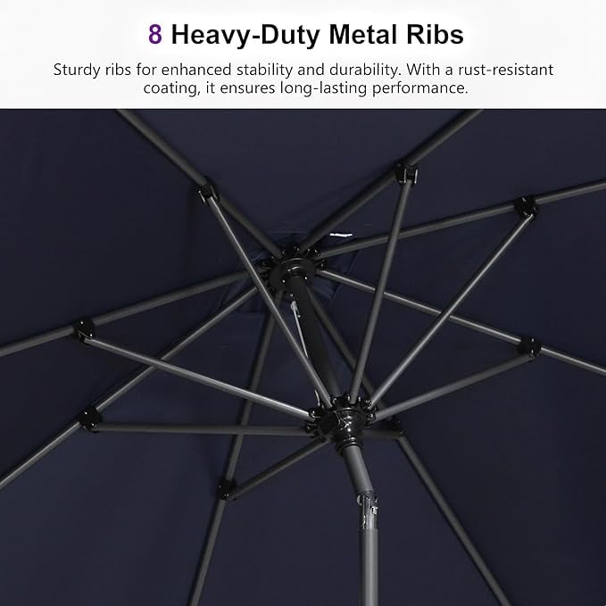 PURPLE LEAF 6' x 4' Rectangular Outdoor Table Umbrella with Crank and Tilt, Aluminum Frame Patio Market Sun Umbrella, 8 Sturdy Ribs, Navy Blue