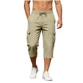 thumbnail image 2 of Oiangi Men's 3/4 Cargo Capris Elastic Waist Drawstring Hike Pants Baggy Open Bottom Summer Capri Pants with Multi-Pocket Khaki M, 2 of 9
