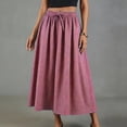 thumbnail image 2 of BUIGTTKLOP Womens Midi Skirt Drawstring Elastic Waist Drawstring Skirts Striped Side Split Summer Casual Flowy Skirts, 2 of 6