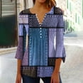 thumbnail image 2 of Pompotops Women's Casual Trumpet 3/4 Sleeve Printed Buttoned Basic Ruched Tops Pleated T-shirts Blouses Clearance, 2 of 5