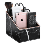 KINGFOM Remote Control Holder, Leather Remote Holder Remote Caddy Remote Storage Box Remote Organizer Desktop Organizer Pen Holder(Black Marble)
