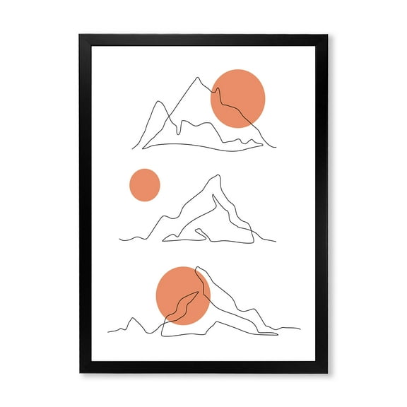 Designart 'Abstract Red Moons With Mountain Range' Modern Framed Art Print