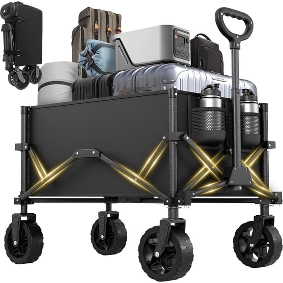 Collapsible Wagon with Wheels, Portable Wagons Carts Foldable, Folding Wagon Cart for Groceries, Sports Garden Shopping Utility Wagon