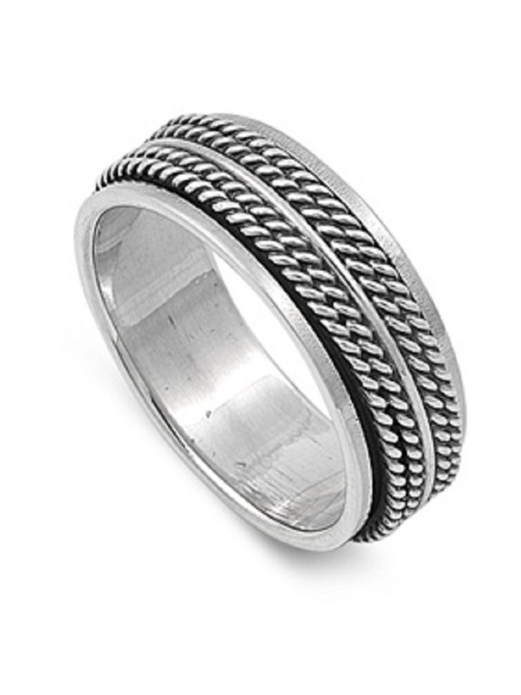 925 Sterling Silver Rope Style Spinner Ring Size 13