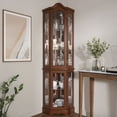 thumbnail image 2 of BELLEZE Loraine Canted Front Corner Lighted Curio Cabinet With 5 Tier Shelves, Walnut, 2 of 7