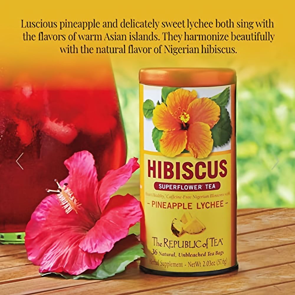The Republic of Tea Hibiscus Superflower Tea Pineapple Lychee 2.03 oz (Pack of 4)