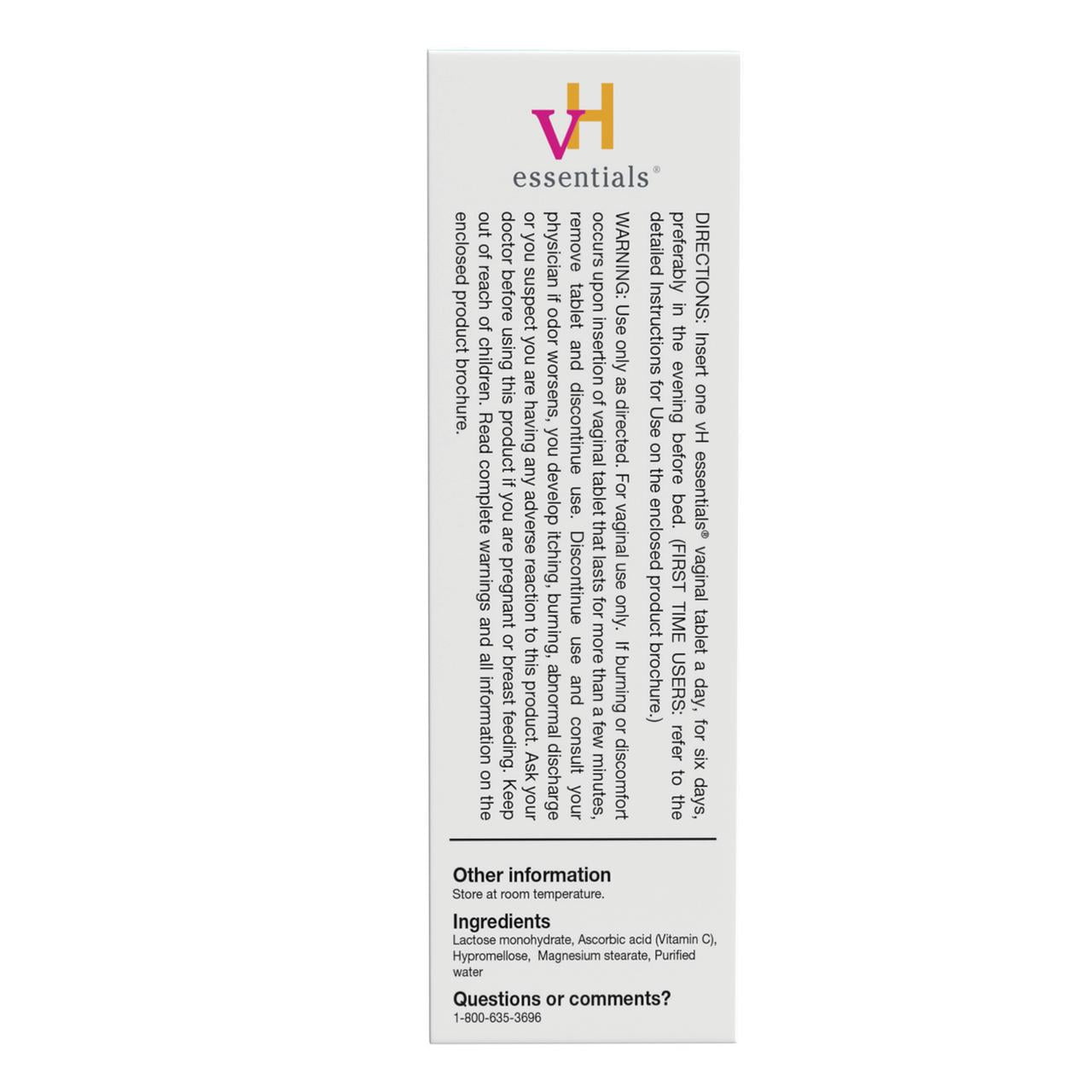 vH essentials Vaginal Odor Treatment, pH Balanced Suppositories, 6 Tablets with Applicator