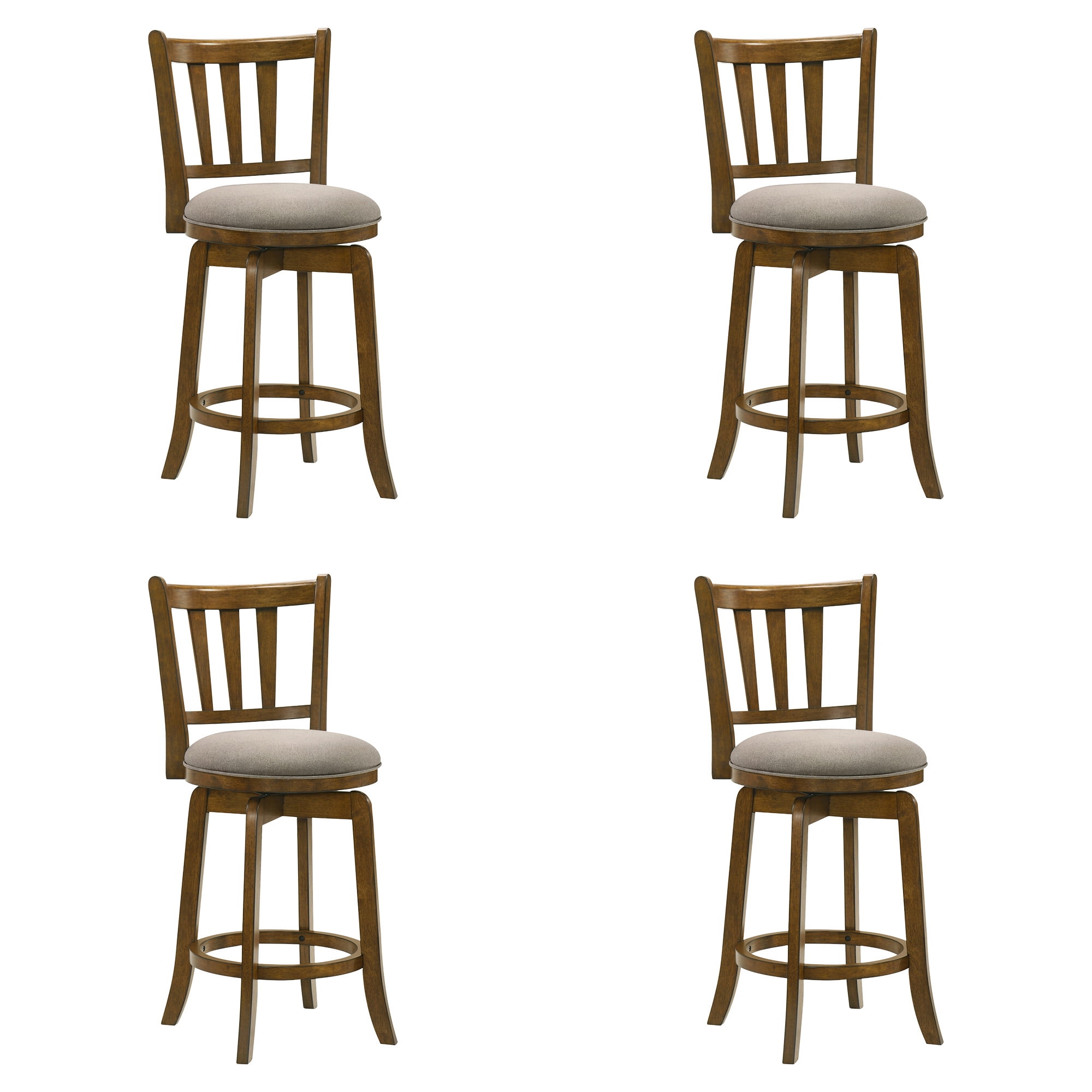 Wren Modern Farmhouse Swivel Wood Counter Height Kitchen Bar Stool in Sepia Brown Finish with Static Gray Fabric Upholstered Seat - Set of 4
