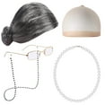thumbnail image 2 of Wigs for Women Old Lady Costume for Kids 100 Days of School Bun Wig Glasses Wig Cap Pearl Necklace Accessories Wigs Human Hair Lace Front Wigs Back to Dorm for wedding, 2 of 4