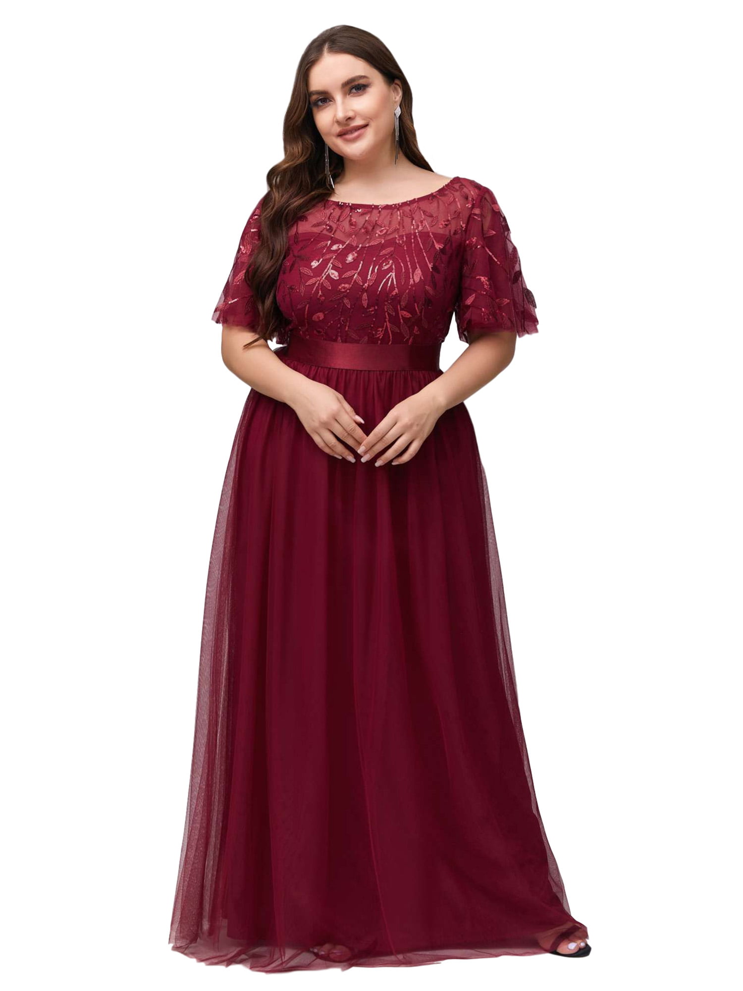 Ever-Pretty US Burgundy Plus Size Formal Gowns Applique Evening Party Dresses 
