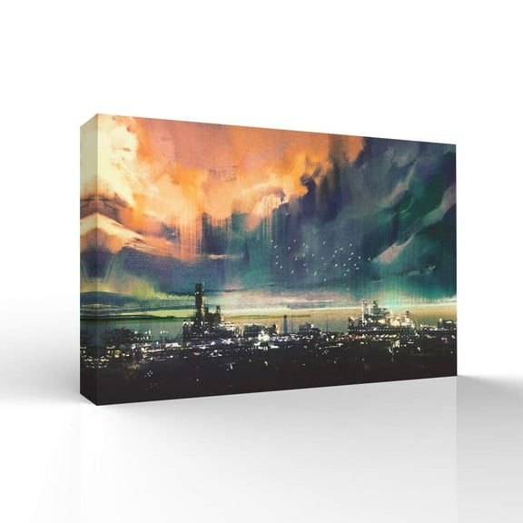 wall26 Canvas Wall Art The Future City Pictures Home Wall Decorations for Bedroom Living Room Paintings Canvas Prints Framed - 16x24 inches