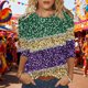 thumbnail image 1 of Xuyuer 2025 Womens 3/4 Sleeve Tops Mardi Gras and Christmas Costumes Fashion Round Neck Blouse, 1 of 6