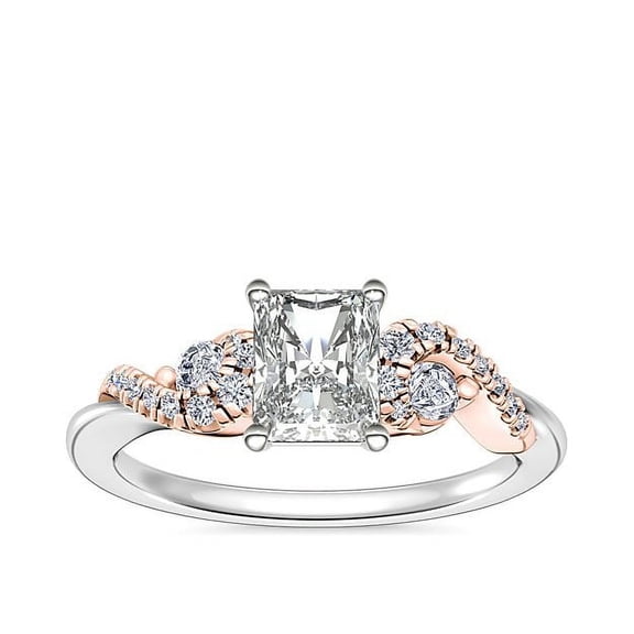 0.70 Carat Sparkle Double Tone Solitaire with Accents Radiant Cut Genuine Diamond Ring for Women Solid 14K White Gold Size 7