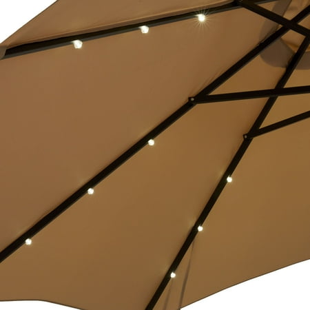 Sun Ray - 9' Round 8Rib Aluminum Bluetooth Solar Lighted Umbrella - Grey