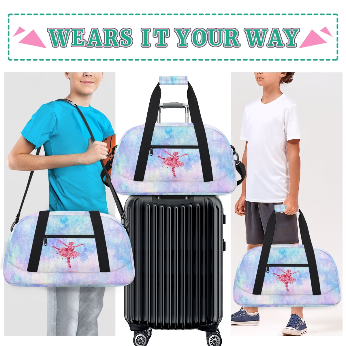 Qzjjjmy Dance Gymnastics Bag for Girls Kids Sports Duffle Bag Ballet Bag Travel Bag