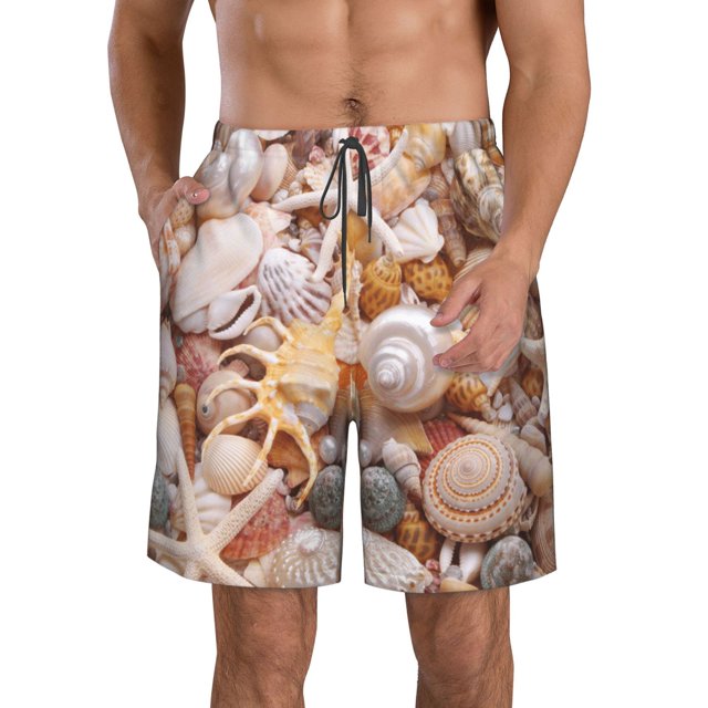 Balery Colorful Seashells Traje de Baño Estilo Hawaiano para Hombre, Shorts de Secado Rápido con Bolsillos-Small