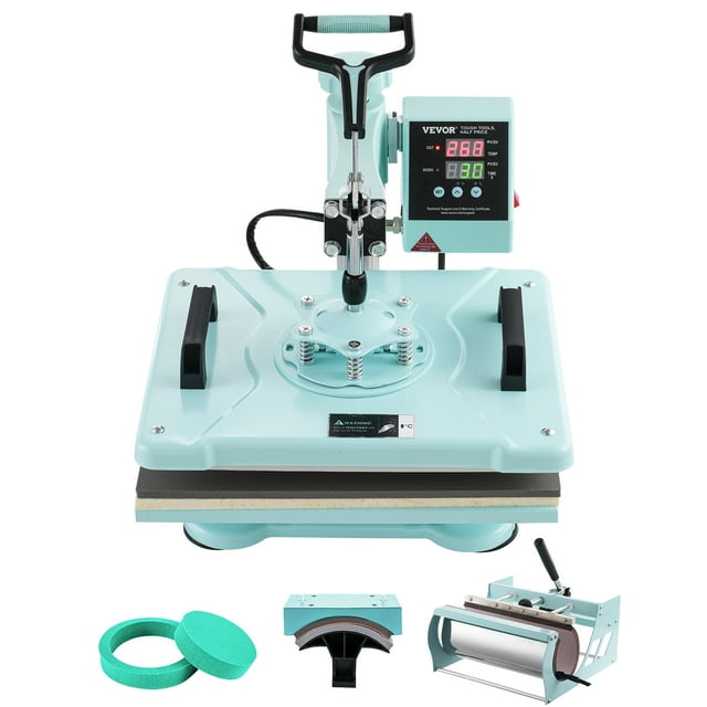 VEVOR Heat Press Machine, 12 x 15 inch, 5 in 1 Heat Transfer Machine with 30 oz Tumbler Press, 360° Swing Away T-Shirt Pressing, Digital Precise Control, for T-Shirts/Mugs/Hats/Plates, Green
