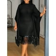 thumbnail image 6 of Sequin Fringe Batwing Women's Elegant Loose Dress  Sleeve  Cocktail Party Pleated Plus Size Dress, 6 of 9
