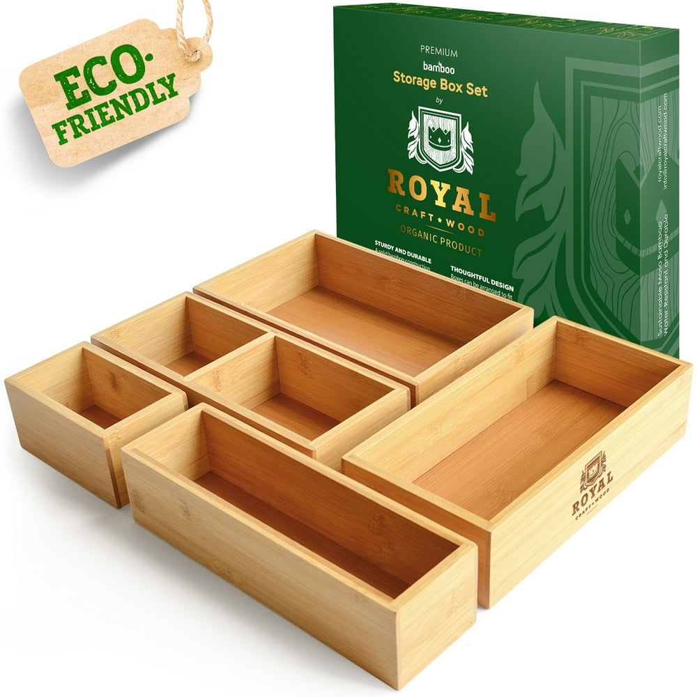 Royal Craft Wood Bamboo Drawer Organizer Storage Box / Bin Set - 5