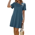 thumbnail image 5 of Solid Color Women Short Sleeve Front Pleated Summer Mini Shirt Dress, 5 of 6