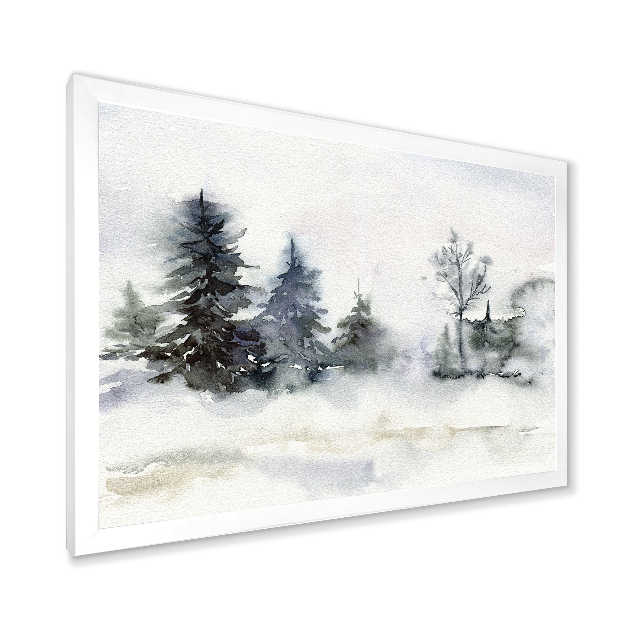 Designart 'Christmas Minimalistic Snow and Forest Landscape' Lake House Framed Art Print