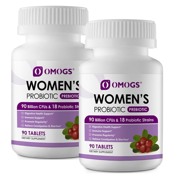 OMOGS Women's Probiotic, 90 Billion CFUs, 18 Strains,with 3 Organic Prebiotics, Help for Boost Immune, Digestive, Gut and Women's Health, Gluten Dairy Yeast & Soy Free, 180 Tablets